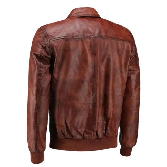 Boyd's Rust Leather Jacket with Ribbed Cuffs back view rust leather jacket with ribbed waistband