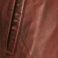 Boyd's Rust Leather Jacket with Ribbed Cuffs close up of pocket on rust leather jacket