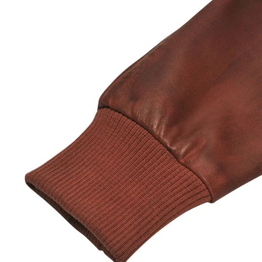 Boyd's Rust Leather Jacket with Ribbed Cuffs sleeve detail rust leather with ribbed cuff