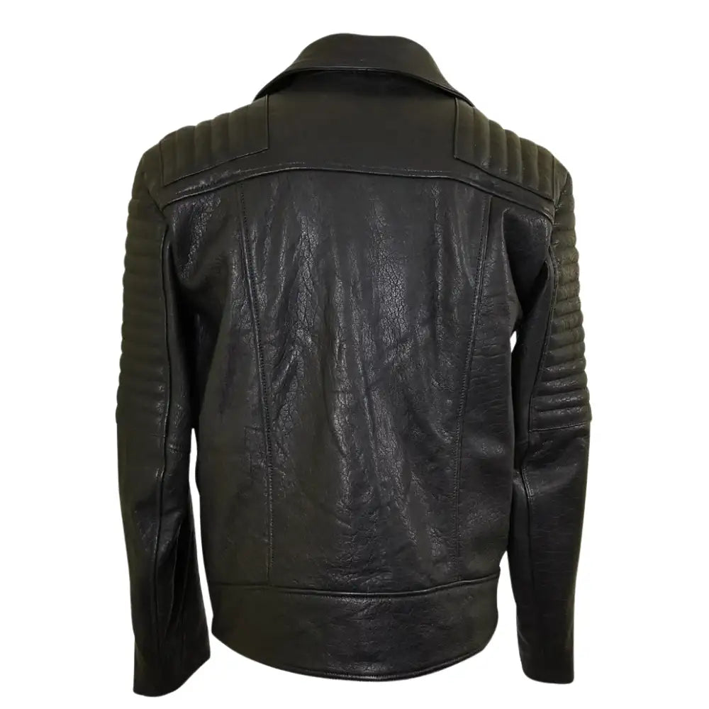 Back view of Bubble Textured Leather Biker Jacket highlighting textured leather finish