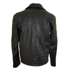 Back view of Bubble Textured Leather Biker Jacket highlighting textured leather finish