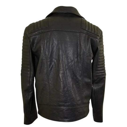 Back view of Bubble Textured Leather Biker Jacket highlighting textured leather finish