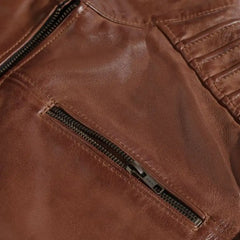 Cafe Racer Distressed Jacket with Piping close up zipper distressed leather jacket