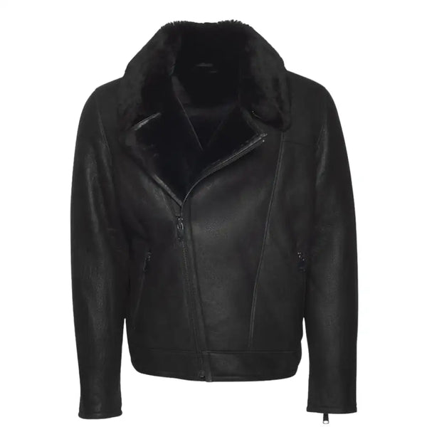 Carters Black Leather Biker Shearling Jacket