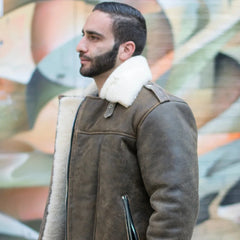 Model styling Carter's Distressed Leather Biker Bomber Jacket distressed leather biker jacket look