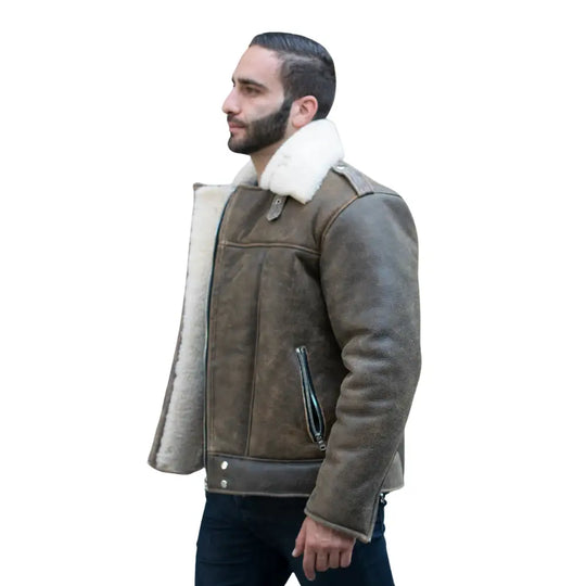 Model styling Carter's Distressed Leather Biker Bomber Jacket distressed leather biker jacket look