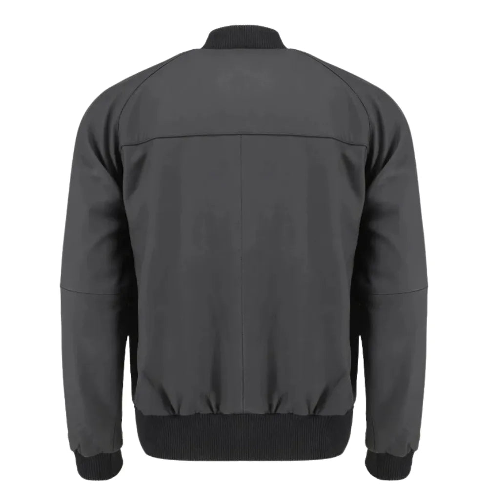 Colt Matte Black Ribbed Bomber Jacket rear view black ribbed leather bomber jacket