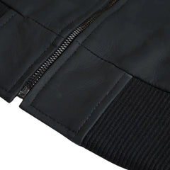 Colt Matte Black Ribbed Bomber Jacket close up zipper on leather bomber jacket