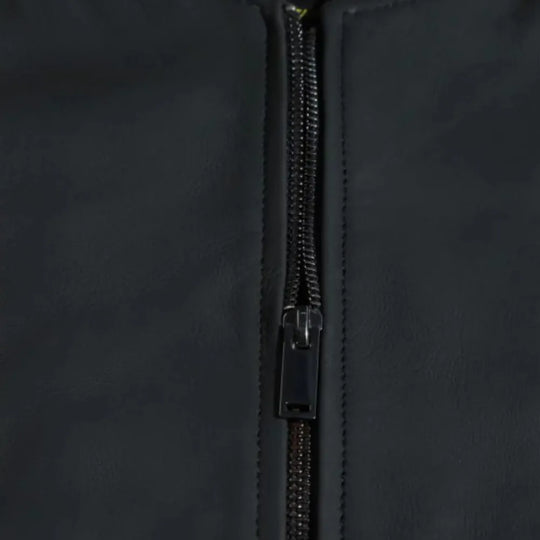 Colt Matte Black Ribbed Bomber Jacket metal zipper closure detail