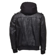 Daniel Clark Iron Hawk Hooded Bomber Jacket back view hooded leather bomber jacket