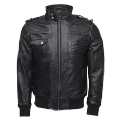 Daniel Clark Iron Hawk Hooded Bomber Jacket front angle black bomber jacket with attached hood