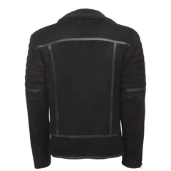 Back view of David Black Suede Leather Biker Jacket highlighting clean panel design