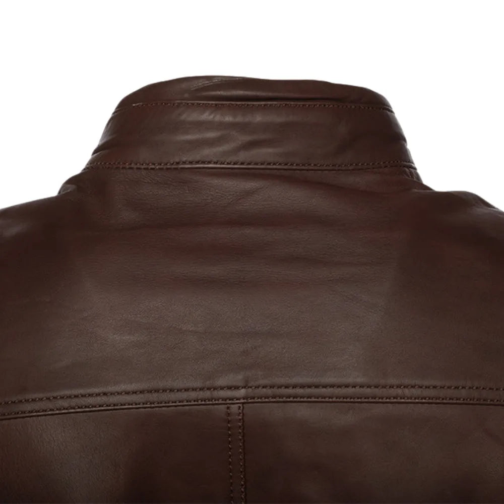 Declan Brown Café Racer Leather Jacket close up back leather panel