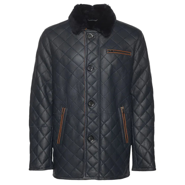 Drew Navy quilted sheepskin shearling coat
