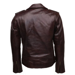 Elliot Oxblood Belted Leather Biker Jacket back view oxblood leather jacket with belt