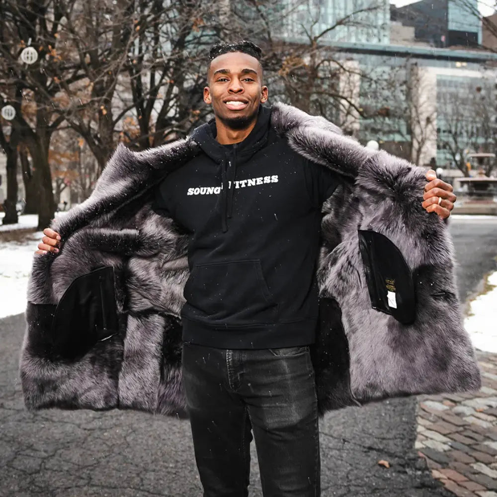 Model wearing Georges Toscana Shearling Sheepskin Coat luxury winter outfit
