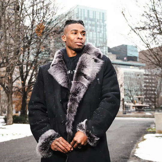 Model wearing Georges Toscana Shearling Sheepskin Coat winter sheepskin coat