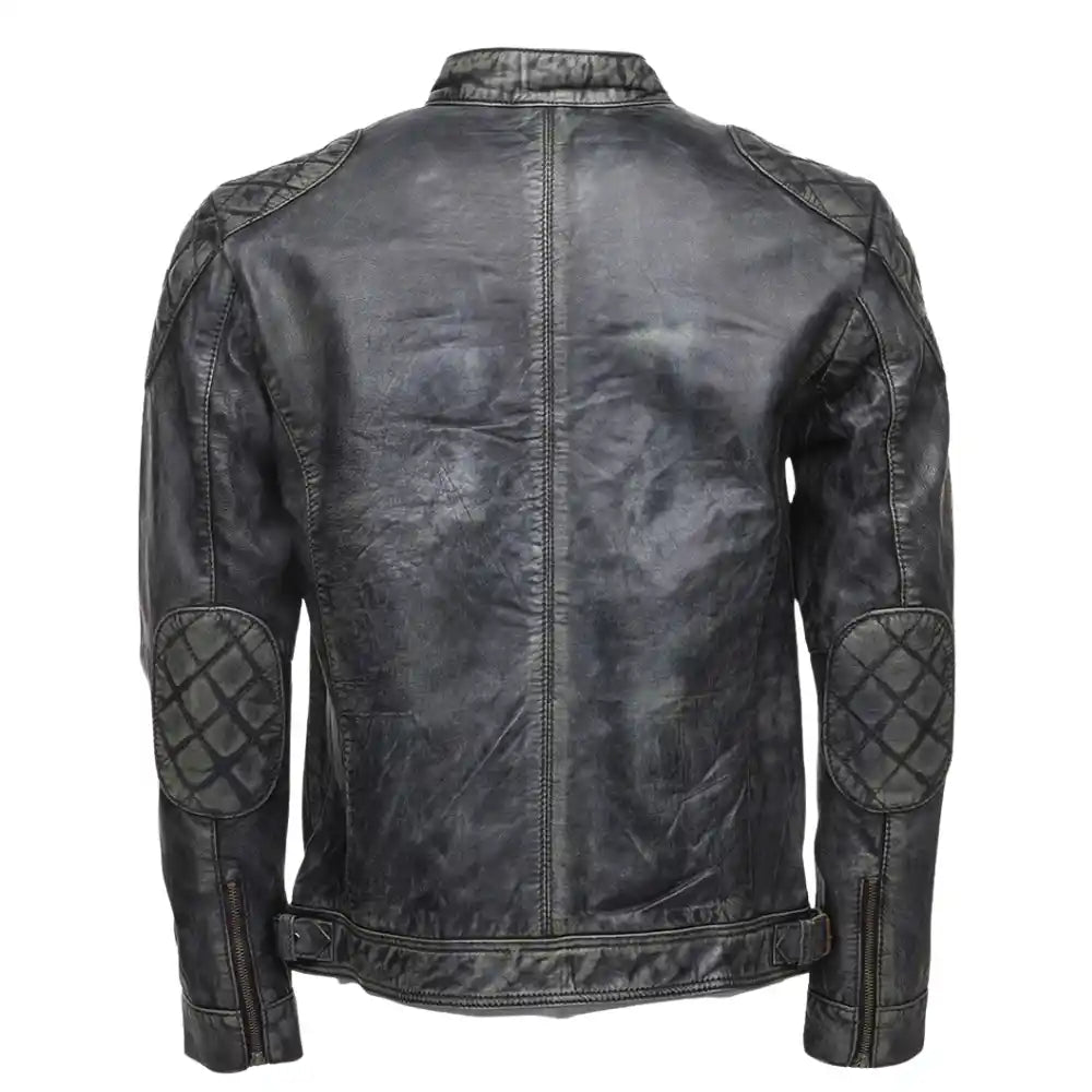 Grayson Stone Wash Cafe Racer Jacket back view stone wash leather jacket
