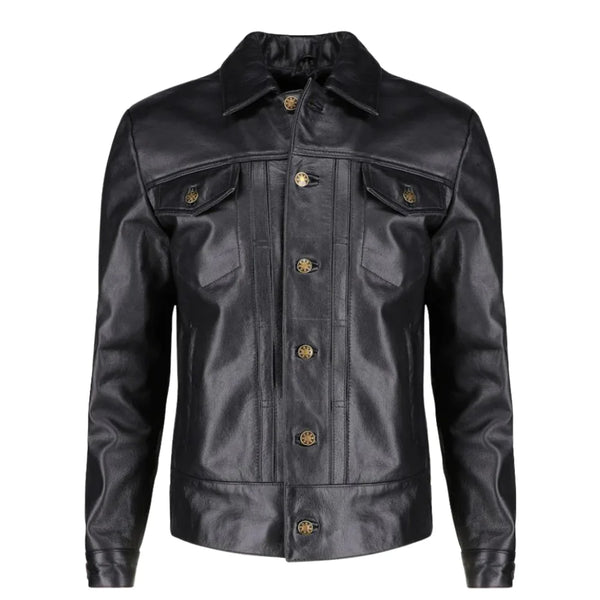 Griff black denim style leather jacket