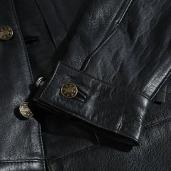 Griff Black Denim Style Leather Jacket sleeve detail black leather cuff