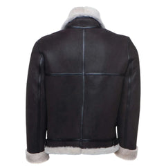 Hampton's Classic Brown B 3 Bomber Aviator Shearling Jacket with Collar Belt back view shearling bomber jacket