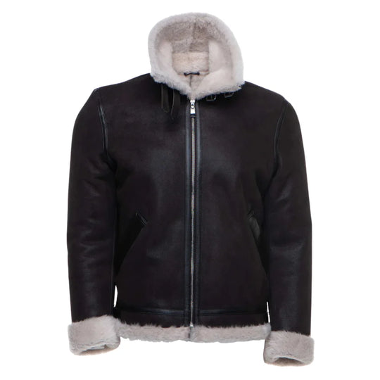 Hampton's Classic Brown B 3 Bomber Aviator Shearling Jacket with Collar Belt front angle vintage bomber jacket with shearling lining
