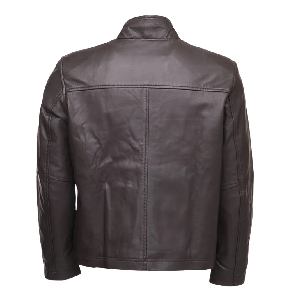Henry Mateo Dark Brown Leather Jacket back view dark brown leather jacket