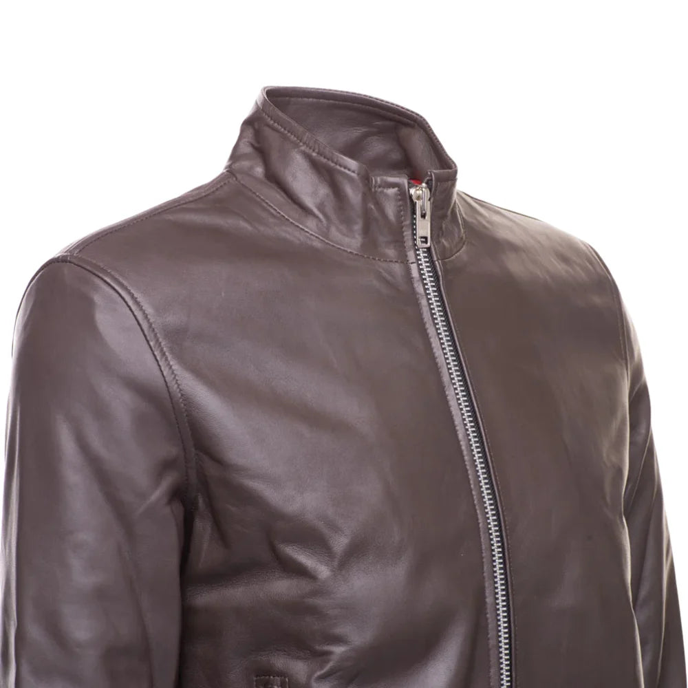 Henry Mateo Dark Brown Leather Jacket side profile dark brown leather jacket silhouette