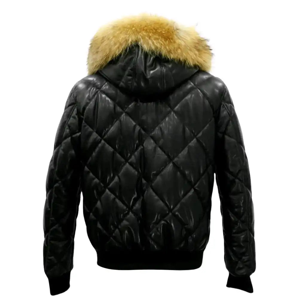 Back view of the Joel jacket showcasing the continuous diamond quilting across the back and shoulders for a structured, textured look.