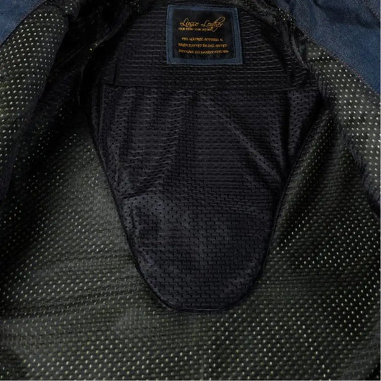 Inside look at the Julian jacket revealing the full-body Kevlar reinforcement lining and the dedicated pockets for removable back, shoulder, and elbow armor.