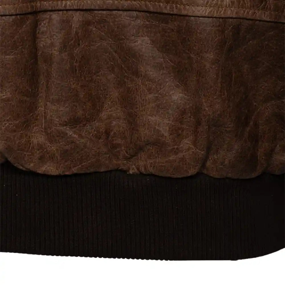 Levi Brown Oiled Leather Bomber Jacket back panel leather detail