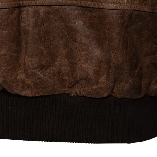 Levi Brown Oiled Leather Bomber Jacket back panel leather detail
