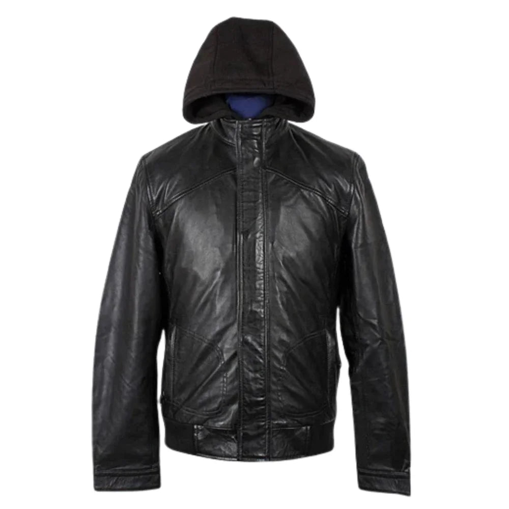 Men's Turku Black Leather Jacket front view classic black leather jacket for men