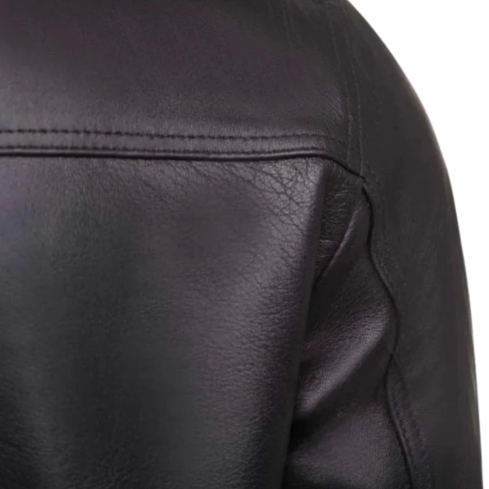 Messi Black Bomber Style Leather Jacket rear leather texture detail