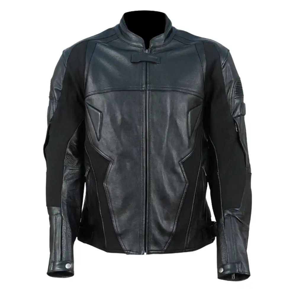 Front view of Nathan’s Armored Adventure jacket, featuring a three-quarter length touring cut, multiple oversized cargo pockets, and a heavy-duty waist belt.