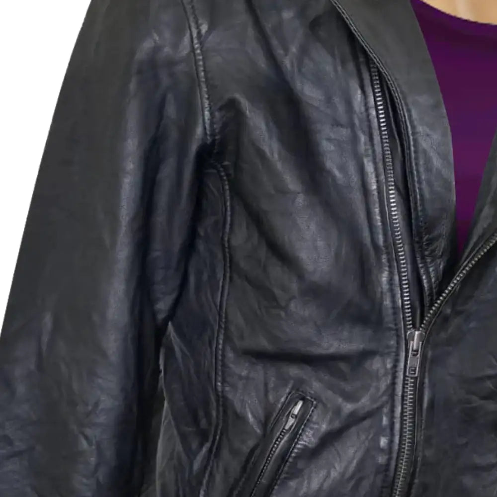 Closeup texture of wrinkled leather on New Wrinkled Texture Leather Biker Jacket