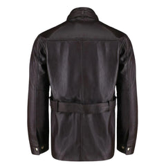 Parker Black Belted Leather Jacket with Large Pockets rear view belted leather jacket