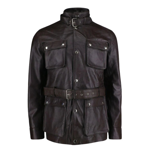 Parker Black Belted leather jacket with large pockets