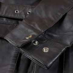 Parker Black Belted Leather Jacket with Large Pockets sleeve detail black leather cuff
