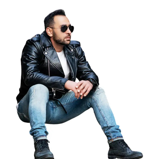 Close-up shot of the heavy-duty hardware and rugged pebbled grain texture on the Perfect Biker Style Heavy Leather Biker Jacket.