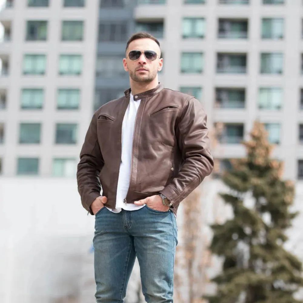 Model styling Plain Black Moto Style Jacket classic black leather biker jacket look