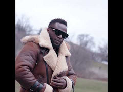 Rocco Vintage Distressed Brown Aviator bomber shearling jacket with hoodie