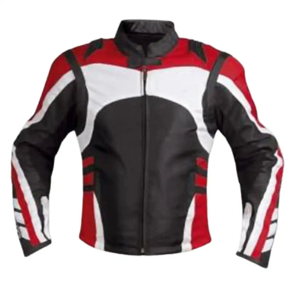 Red, White & Black Armored Leather Motorcycle Jacket