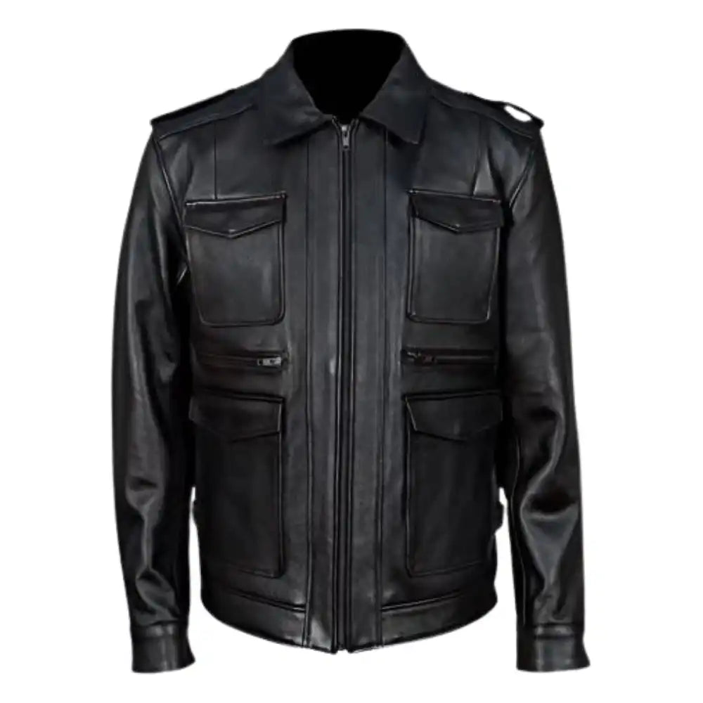 River Distressed Brown Leather Motorcycle Jacket front view distressed brown leather biker jacket