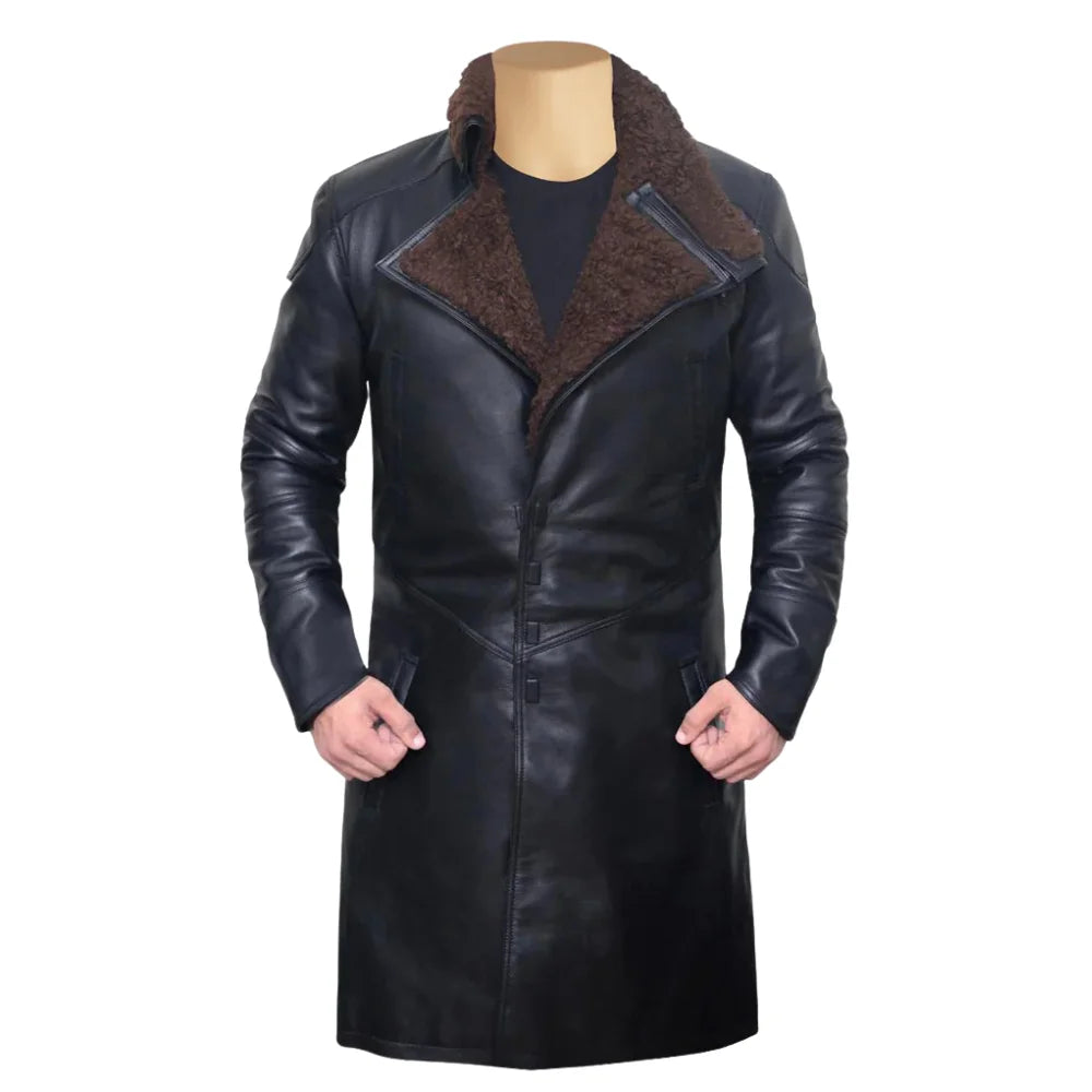 Ryan Gosling Blade Runner 2049 Trench Coat front view long futuristic trench coat inspired by Blade Runner