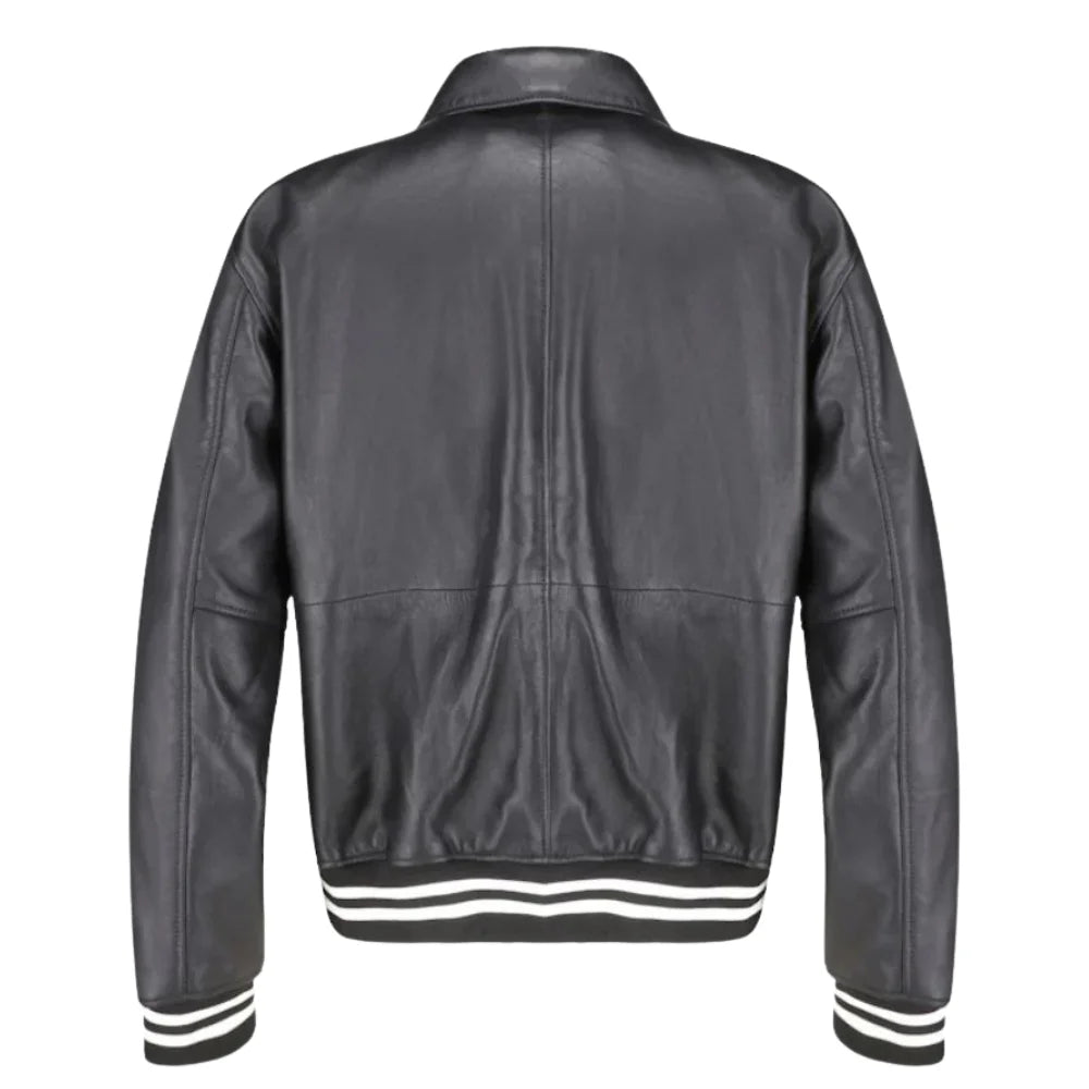 Ryder Black Varsity Style Leather Jacket rear view classic varsity leather jacket