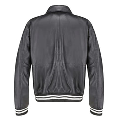 Ryder Black Varsity Style Leather Jacket rear view classic varsity leather jacket
