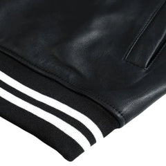 Ryder Black Varsity Style Leather Jacket sleeve cuff detail varsity jacket