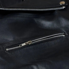 Zipper Close-up shot of the fine-grain leather and precision stitching that defines the Slim Fit Belted Leather Biker Jacket and its high-quality hardware.