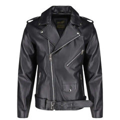 Slim Fit Belted Leather Biker Jacket